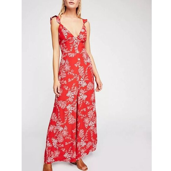 Free People Pants - Free People Size 4 Red Combo Be The One Floral Jumpsuit